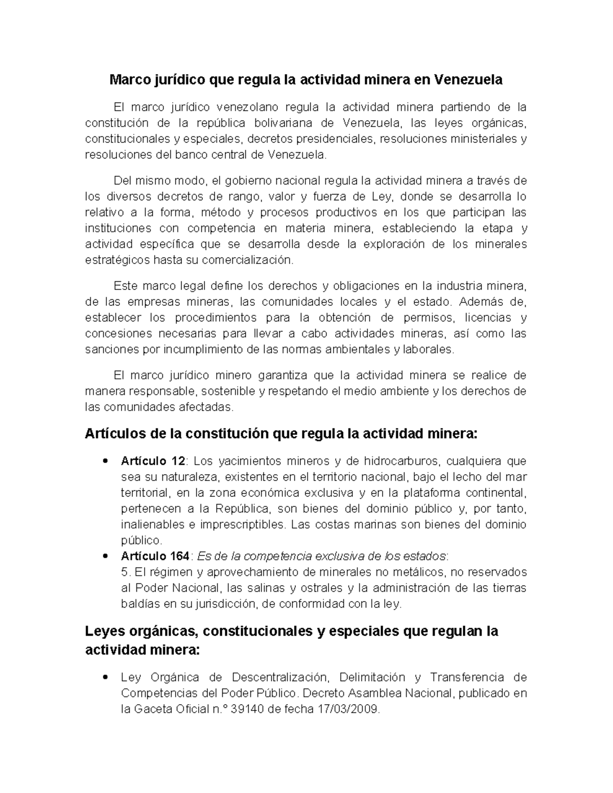 Marco Jurídico de la Actividad Minera en Venezuela: Análisis Integral ...