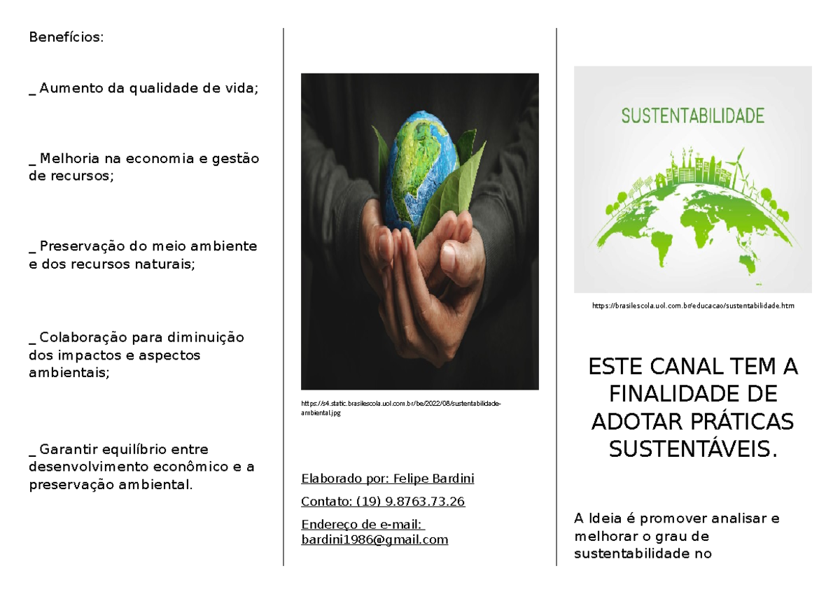 Sustentabilidade: Benefícios e Ações para a Qualidade de Vida - Studocu