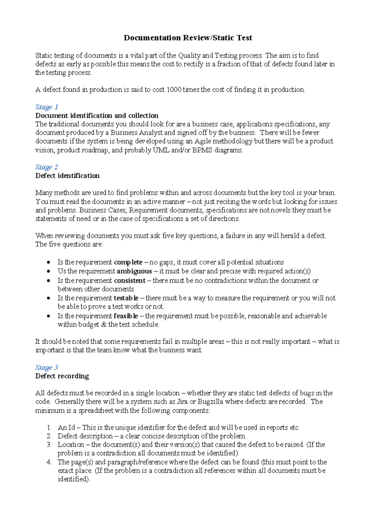 Static Document Testing Process (1).pdf - Documentation Review/Static ...