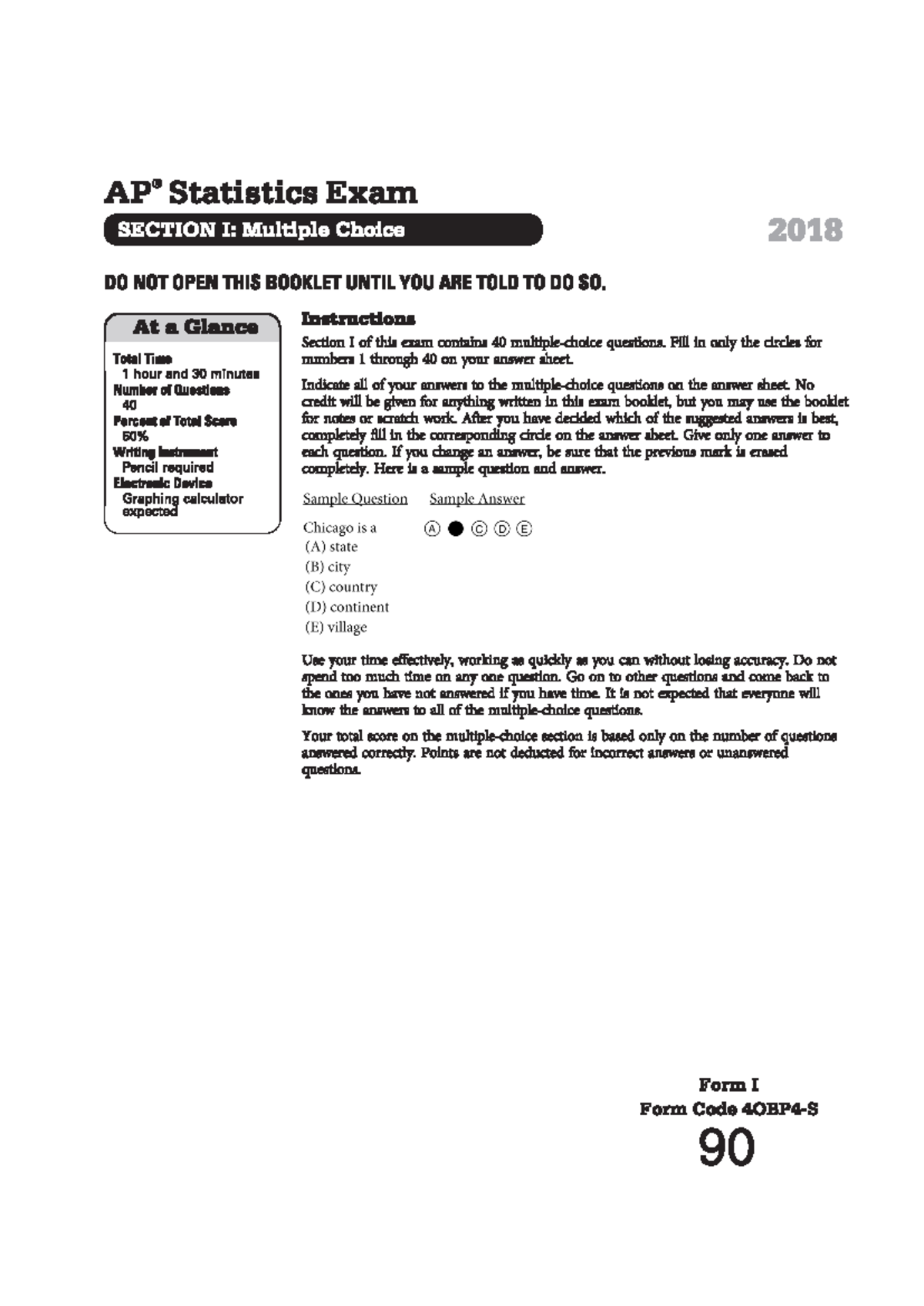AP® Statistics 2018 Practice Exam - Multiple Choice Section I - Studocu