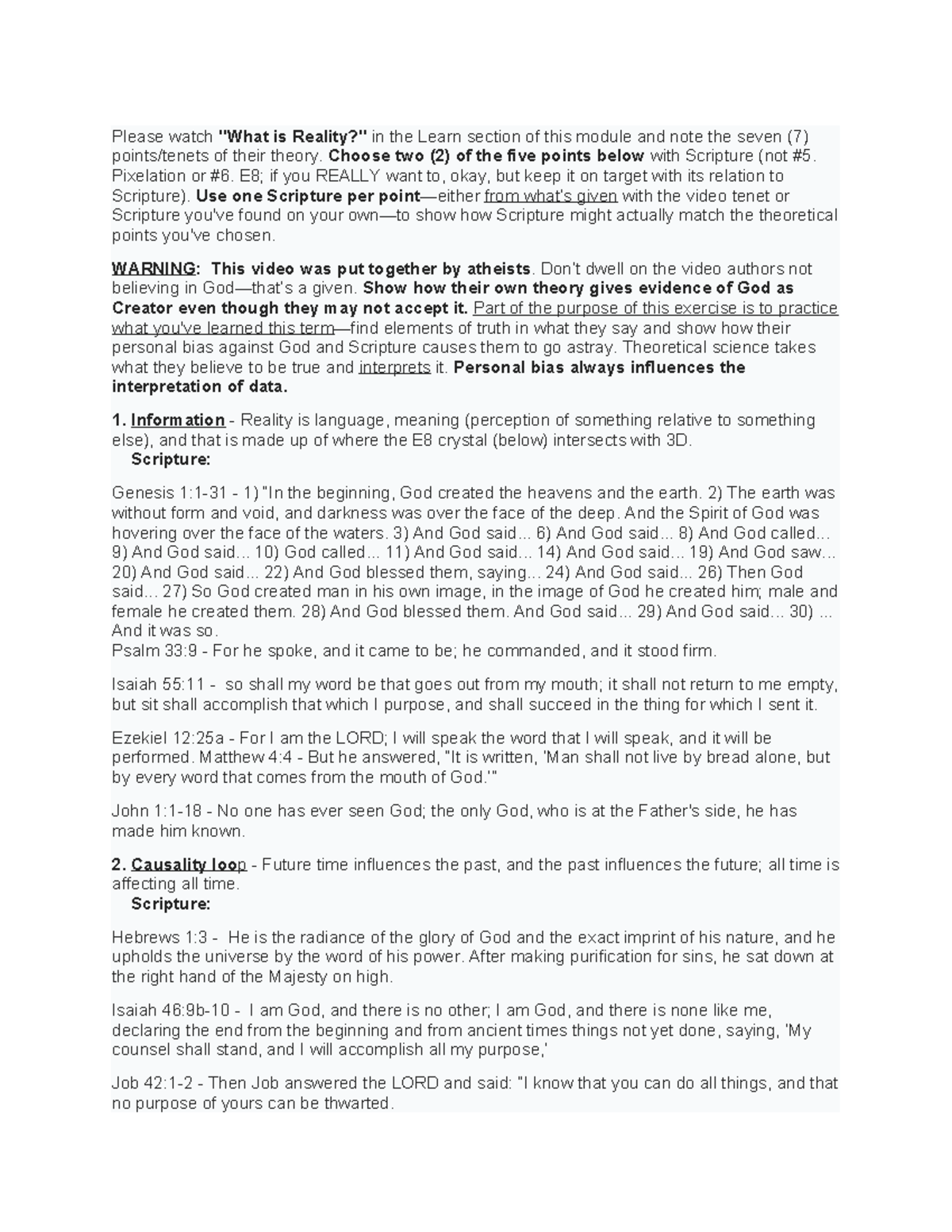 Coursework Assignments: Exploring Reality Through Scripture - PHIL101 ...