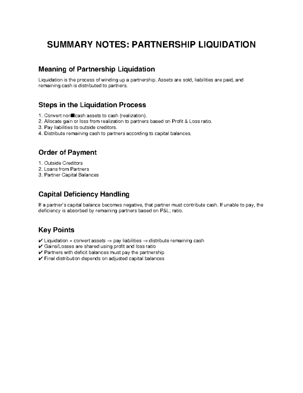 Partnership Liquidation Summary Notes: Key Steps & Concepts - Studocu
