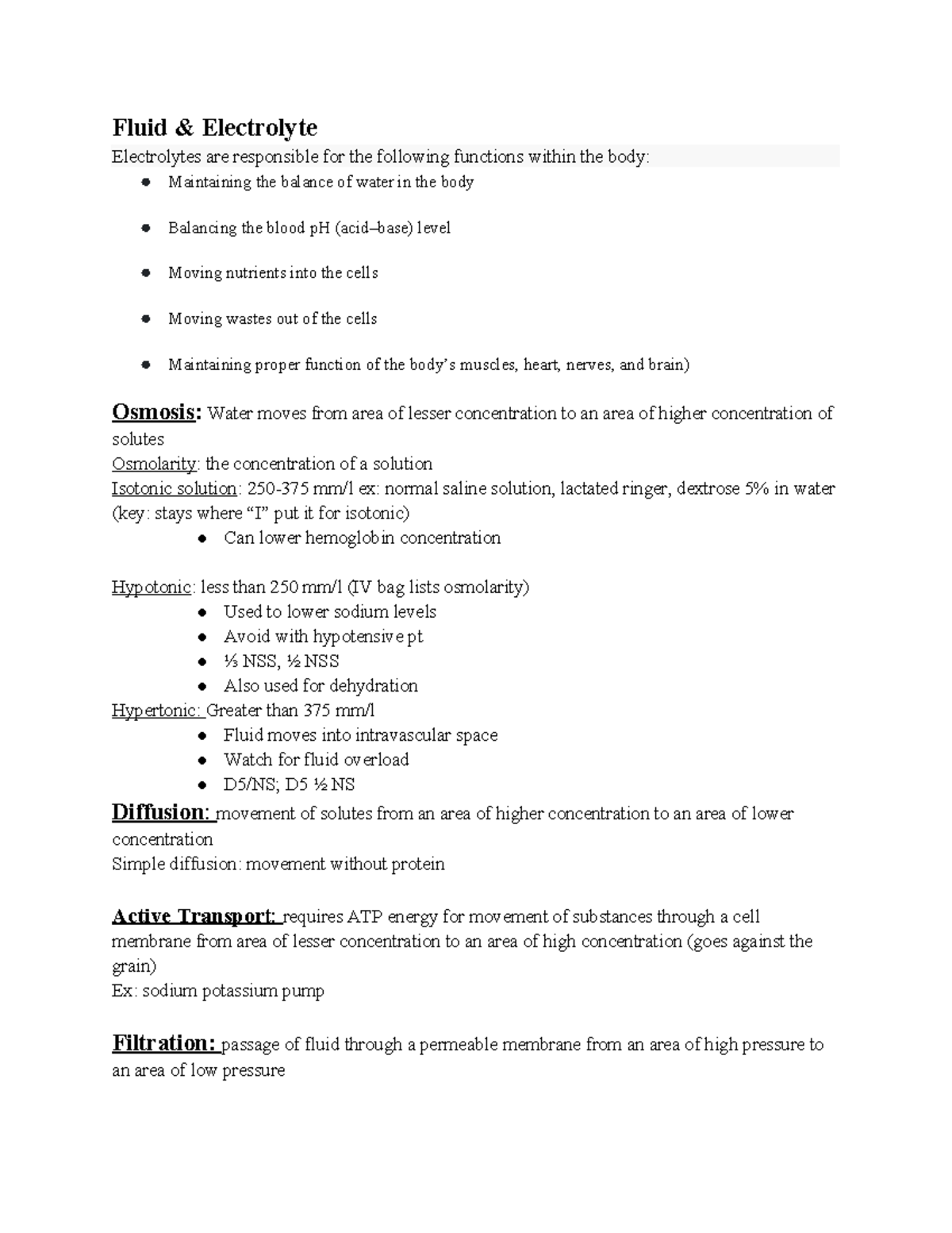 Fluid and Electrolyte Management: Key Concepts and Interventions (NURS ...