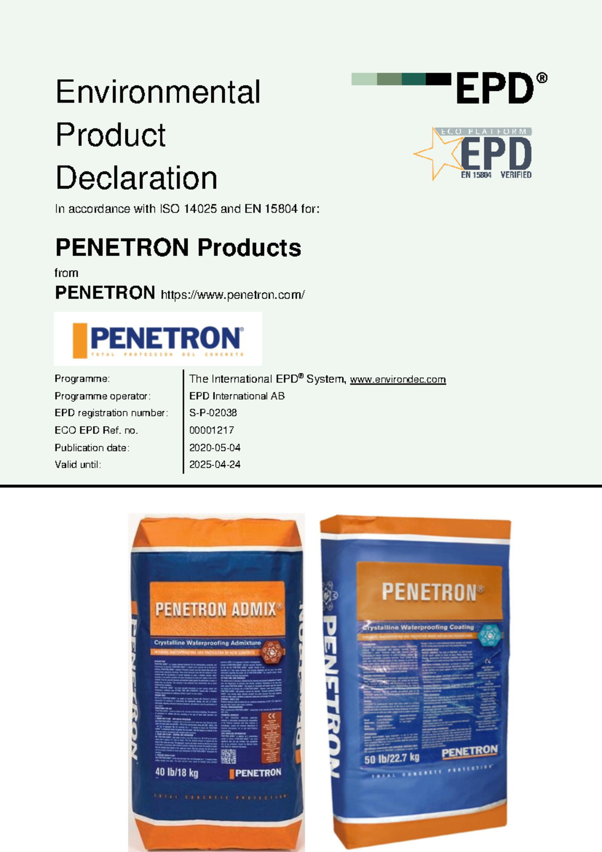 EPD 2 S-P-02038 - Environmental Product Declaration for PENETRON - Studocu