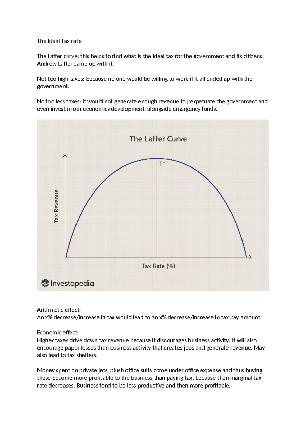 The ideal Tax rate - The ideal Tax rate The Laffer curve: this helps to ...