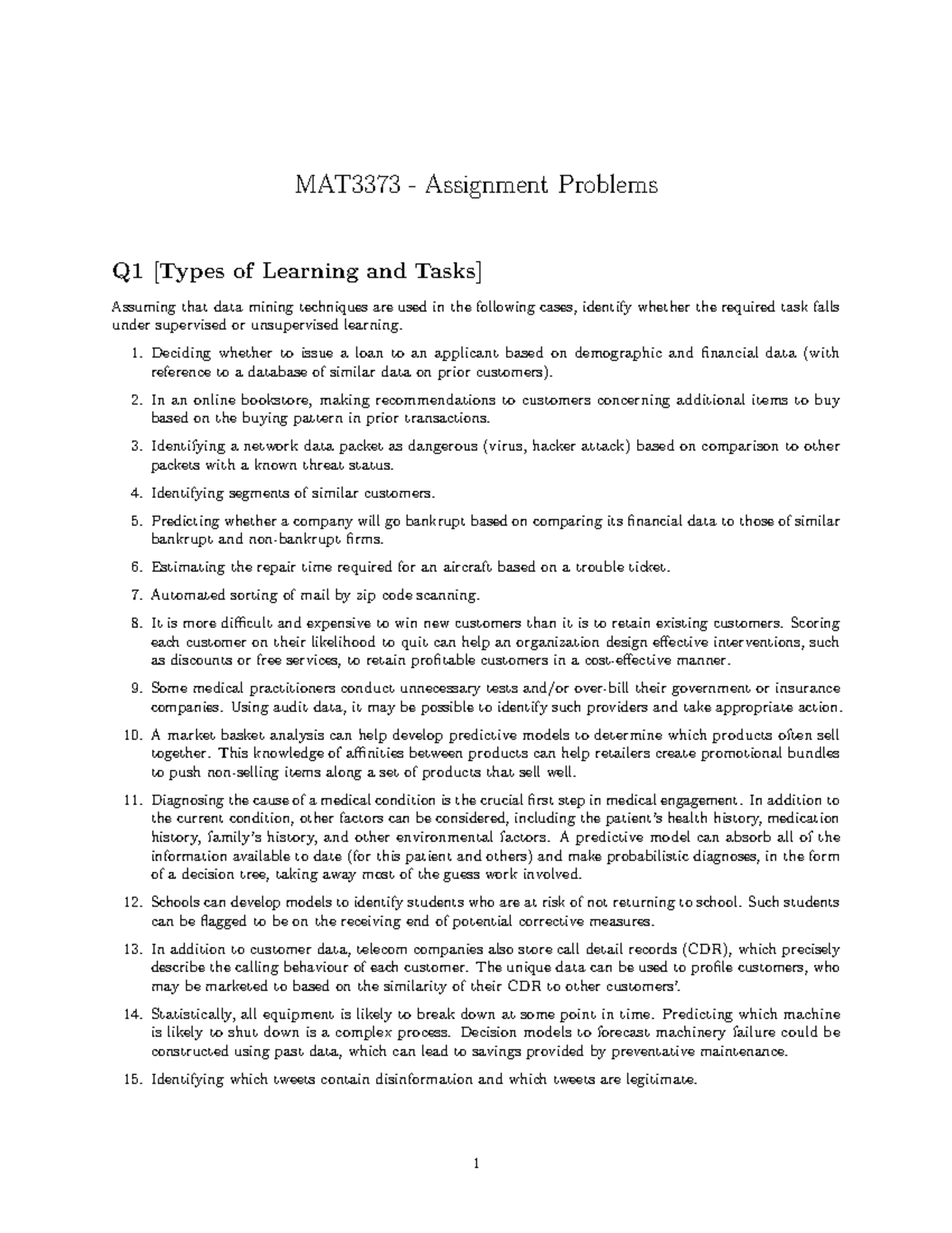 MAT3373 - Assignment Questions - MAT3373 - Assignment Problems Q1 ...