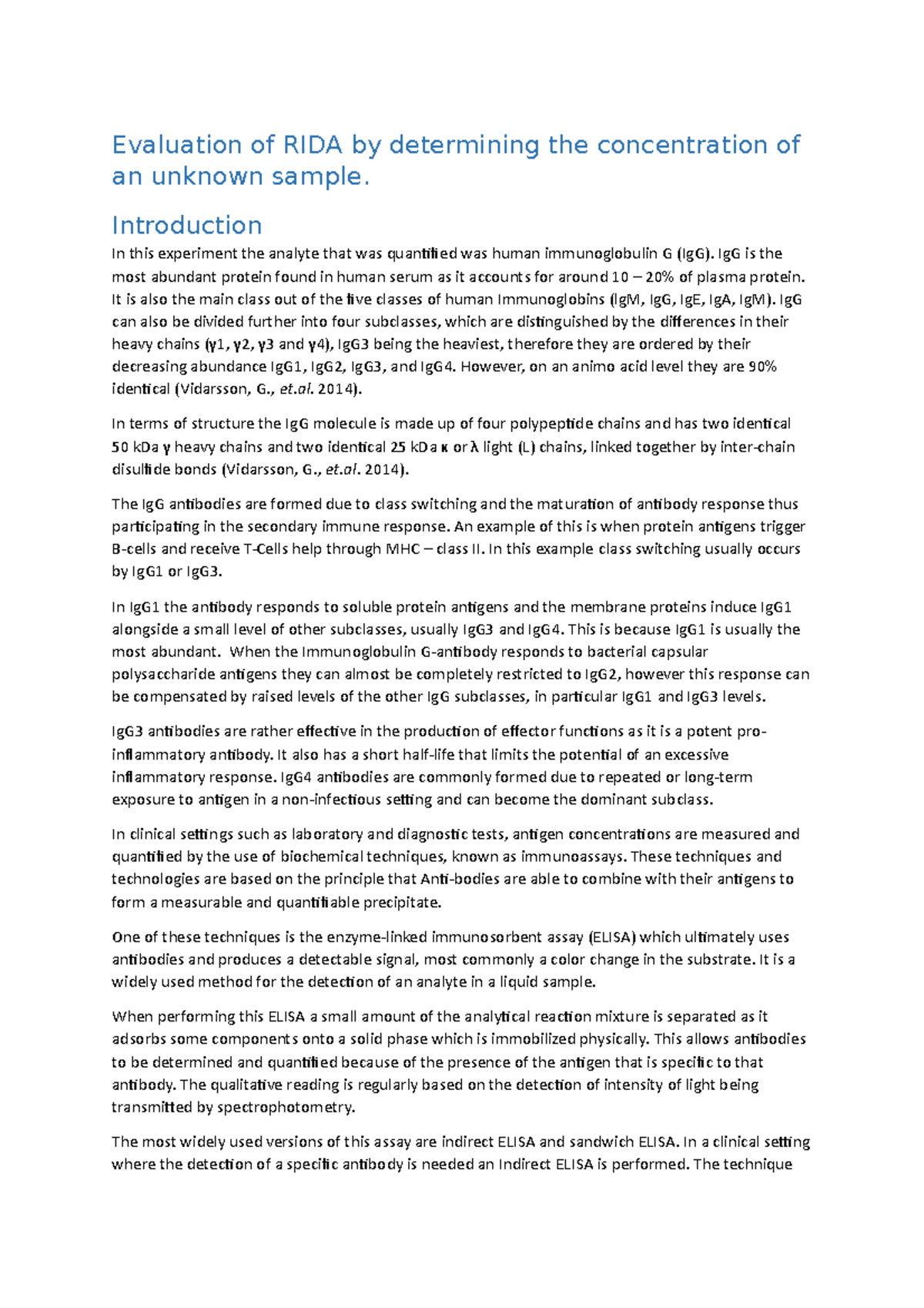 Radial Immunodiffusion Assay Lab Report: Evaluating IgG Concentration ...