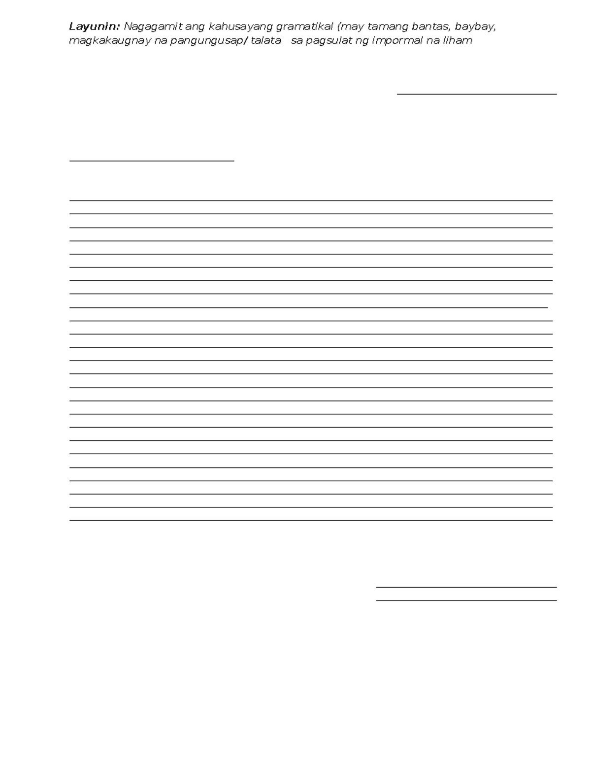 Impormal na Liham - worksheet - Layunin: Nagagamit ang kahusayang ...