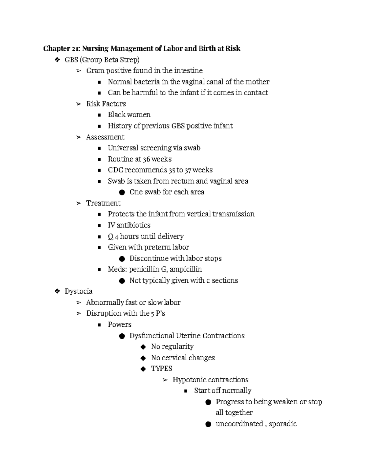 Nursing Management of Labor and Birth Risks - Chapter 21 Study Notes ...