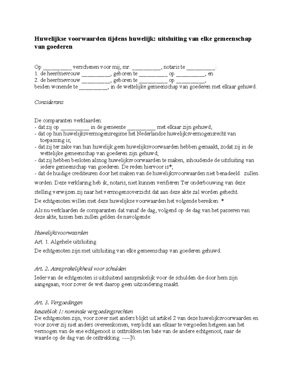 Huwelijkse Voorwaarden: Uitsluiting van Gemeenschap van Goederen ...