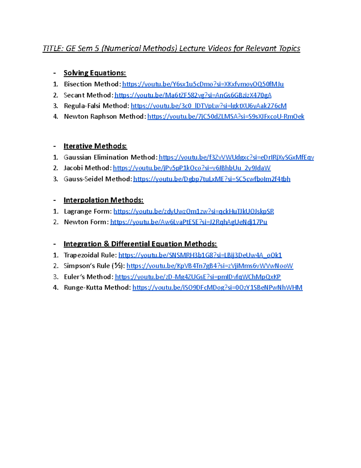 Numerical Methods Link - TITLE: GE Sem 5 (Numerical Methods) Lecture ...