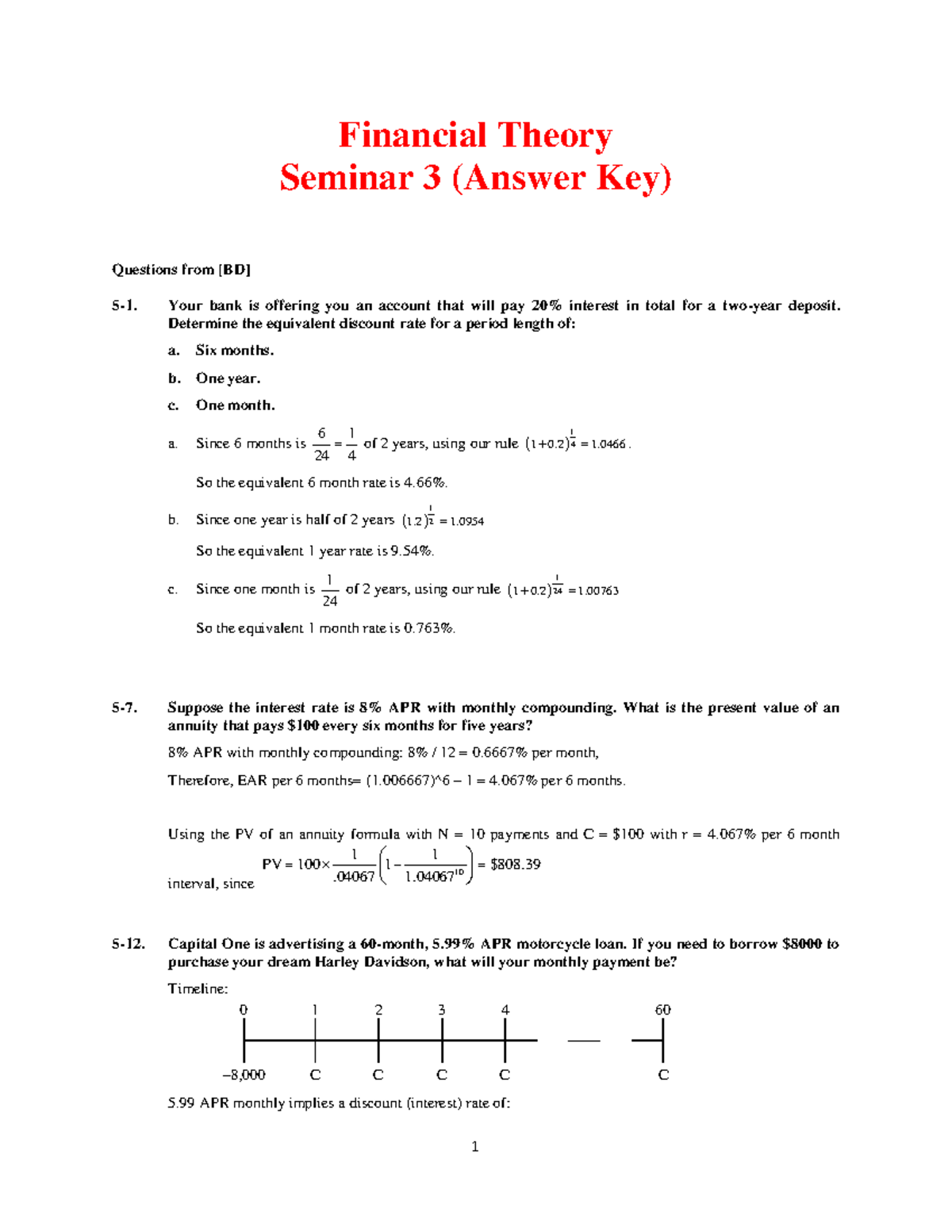 FT-Seminar 3-Answers - Seminar 3 Answers - Financial Theory Seminar 3 ...
