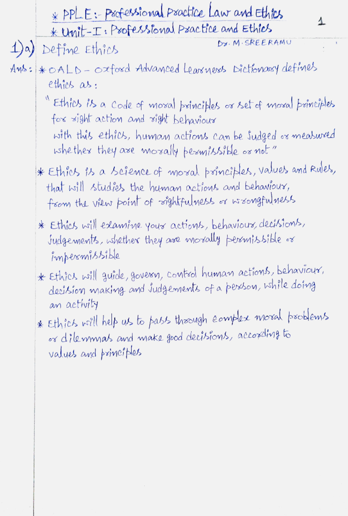 PPLE UNIT 1: Comprehensive Q&A on Professional Practice & Ethics - Studocu