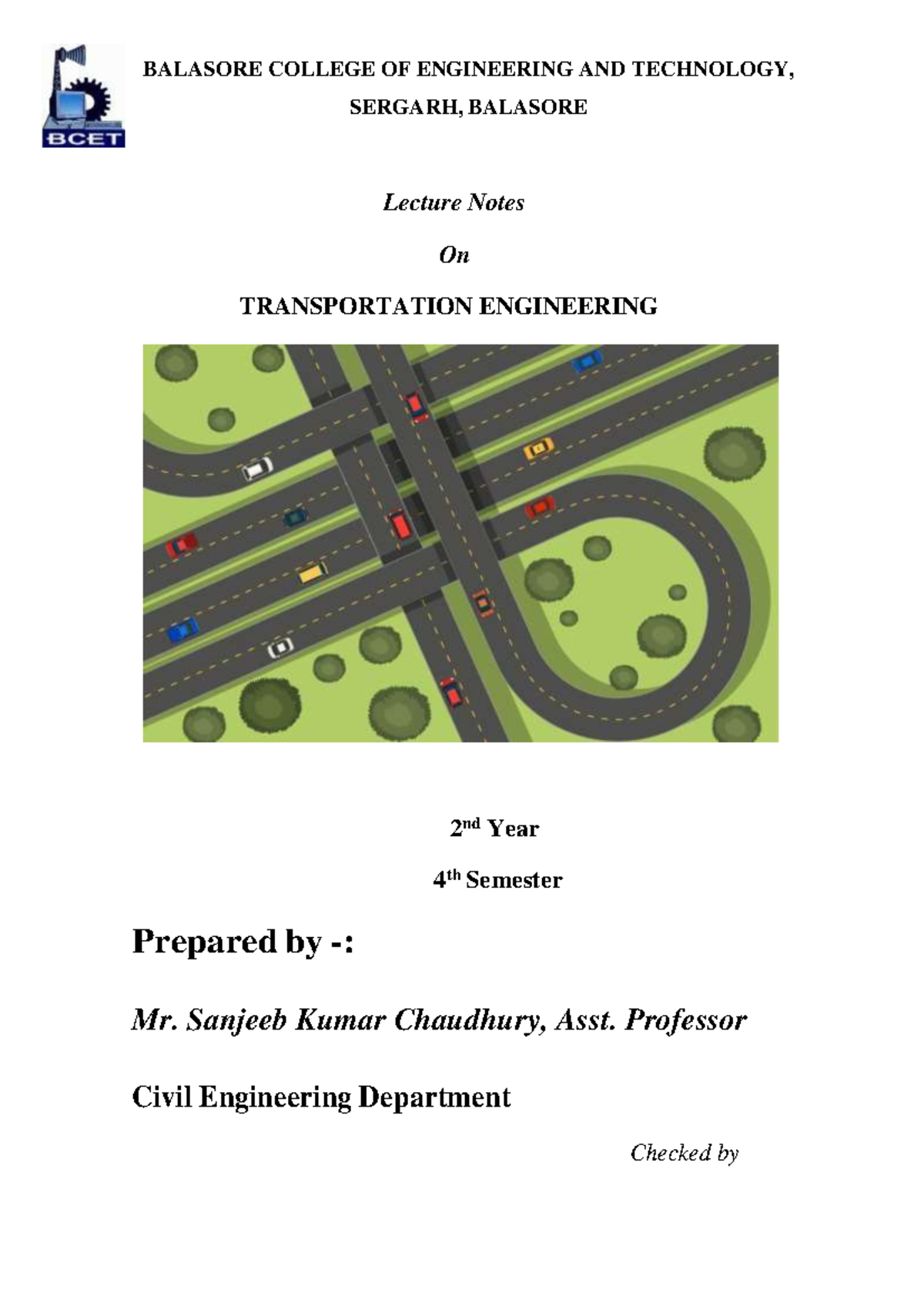 Transportation Engineering Lecture Notes (CE 2nd Year, 4th Sem) - Studocu