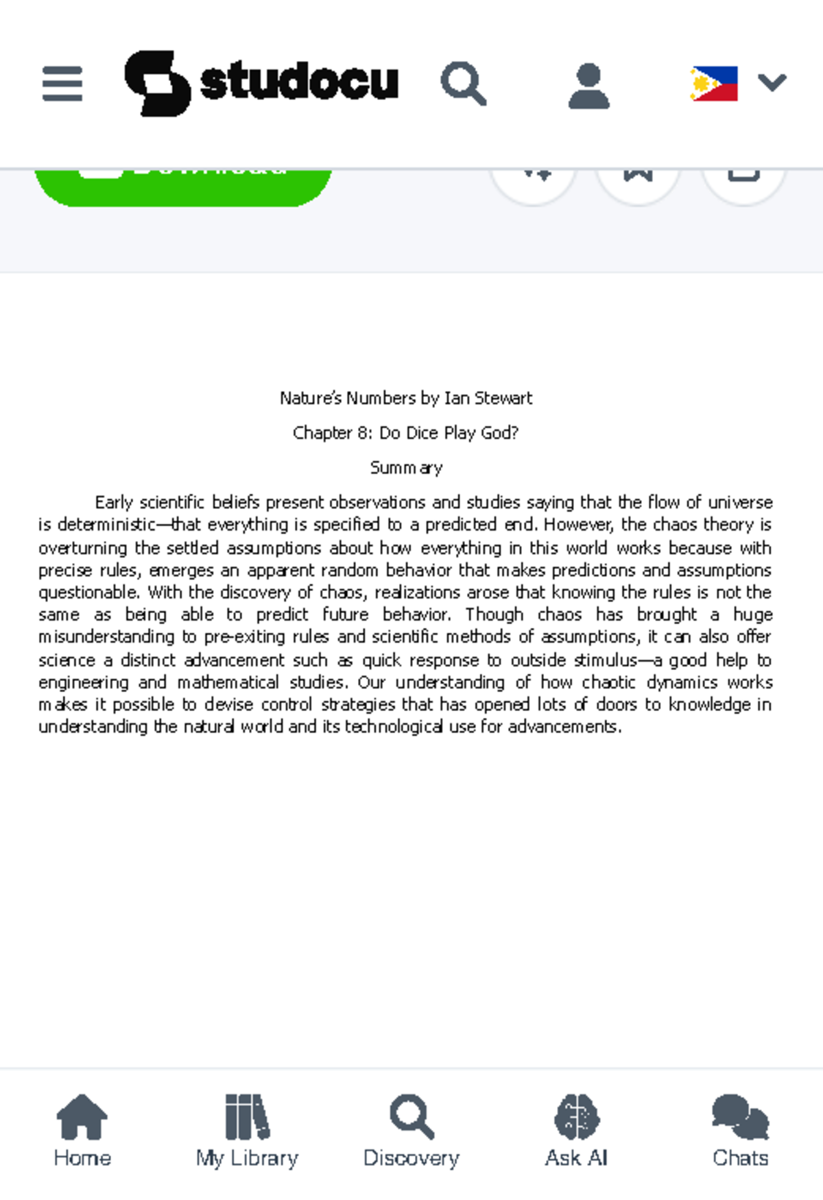 Nature’s Numbers by Ian Stewart: Ch. 8 Summary on Chaos Theory - Studocu