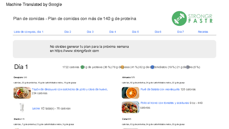 Plan de alimentación semanal con más de 140 g de proteína - Document Preview