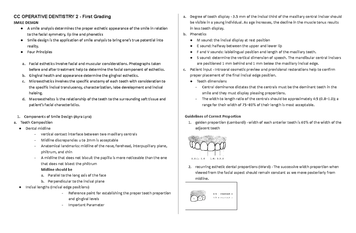Ccresto 2 FG - Final Exam Notes on Restorative Dentistry Esthetics ...