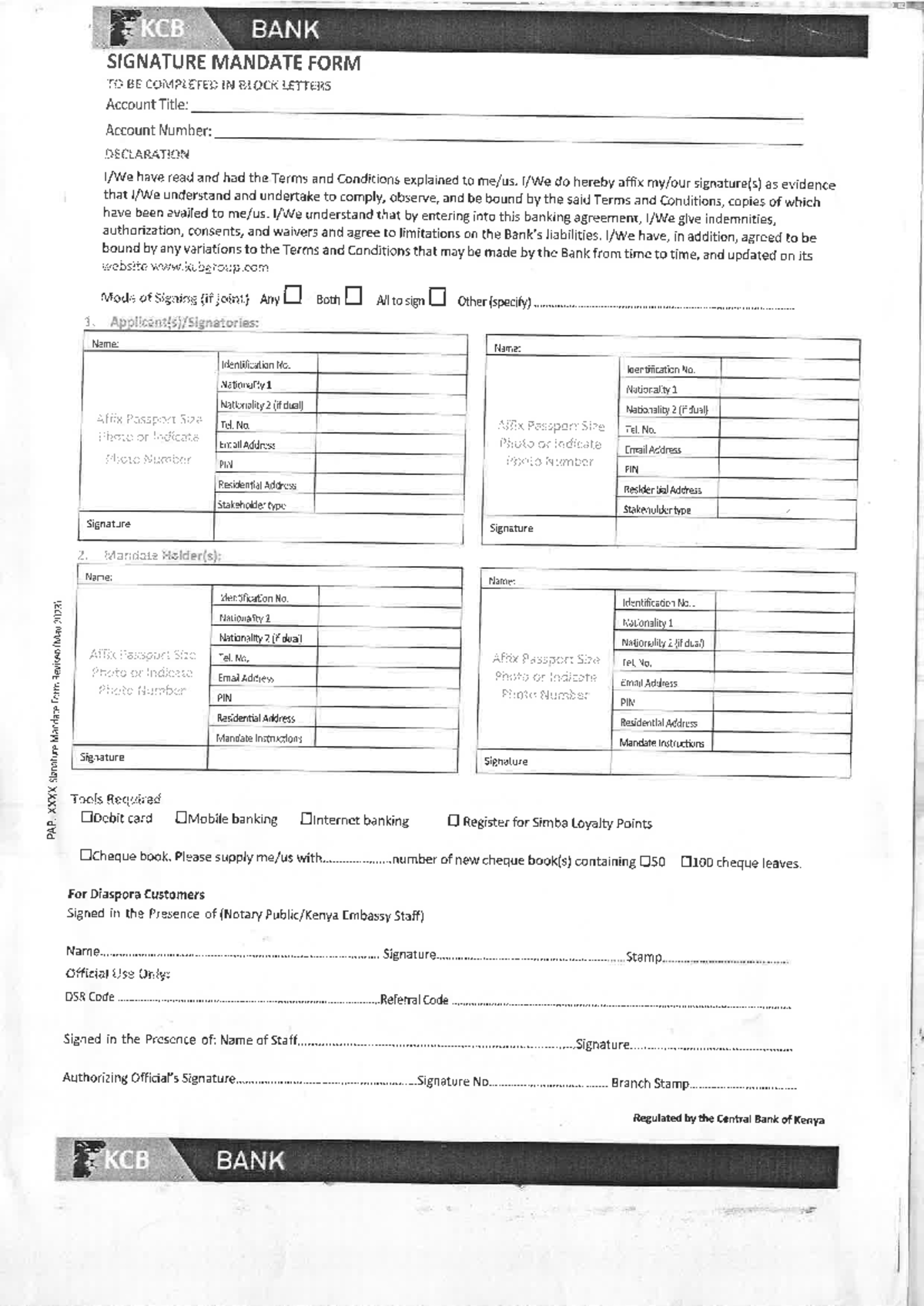 2277 001 - KCB Bank Signature Mandate Form Instructions - Studocu