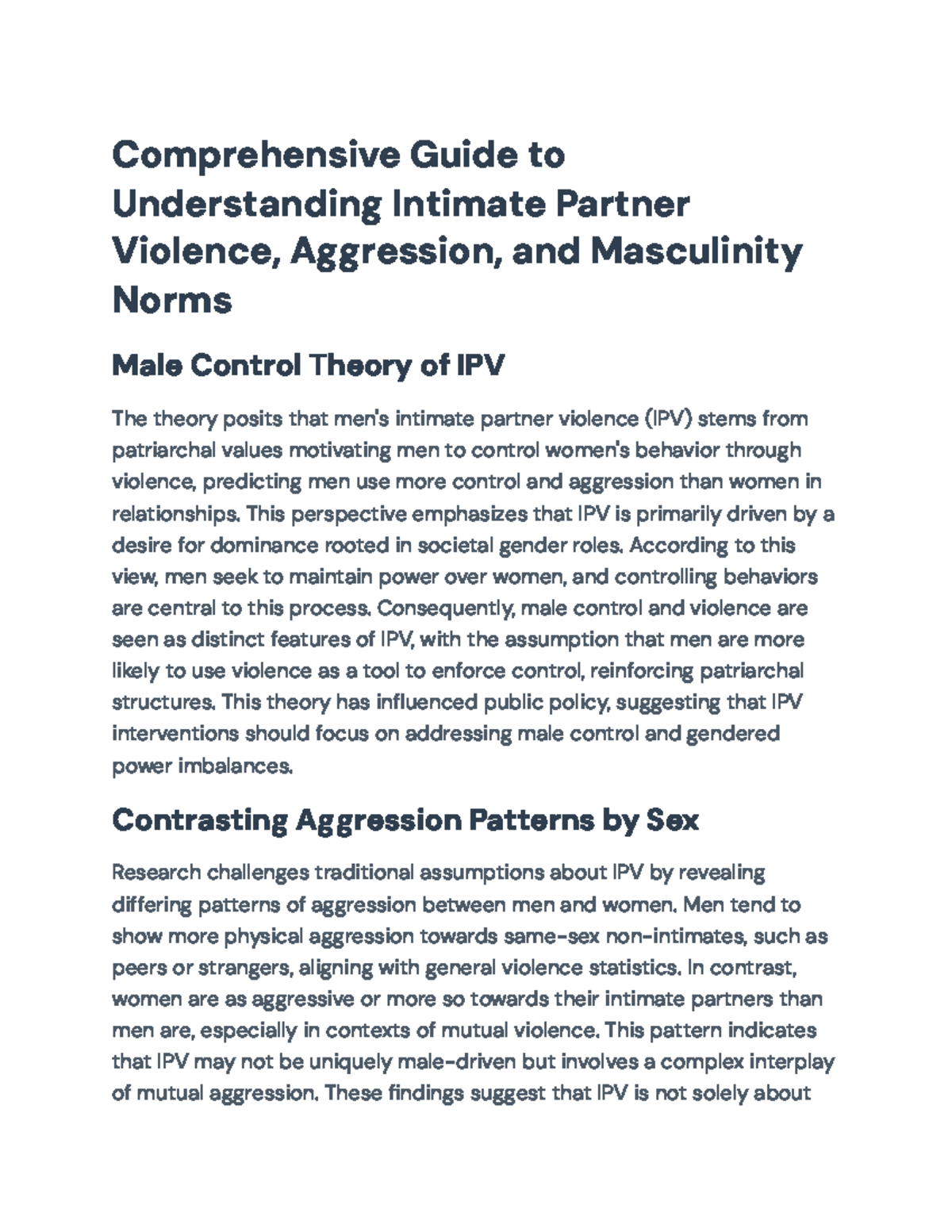 Comprehensive Analysis of Intimate Partner Violence and Masculinity ...