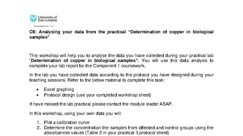 C6: Data Analysis Workshop for Copper in Biology Lab Report - Studocu