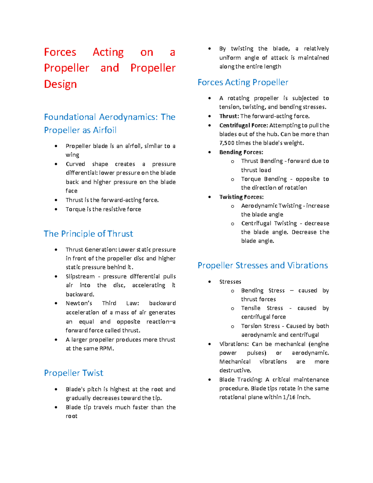Forces and Design Principles of Propellers: A Comprehensive Study - Studocu