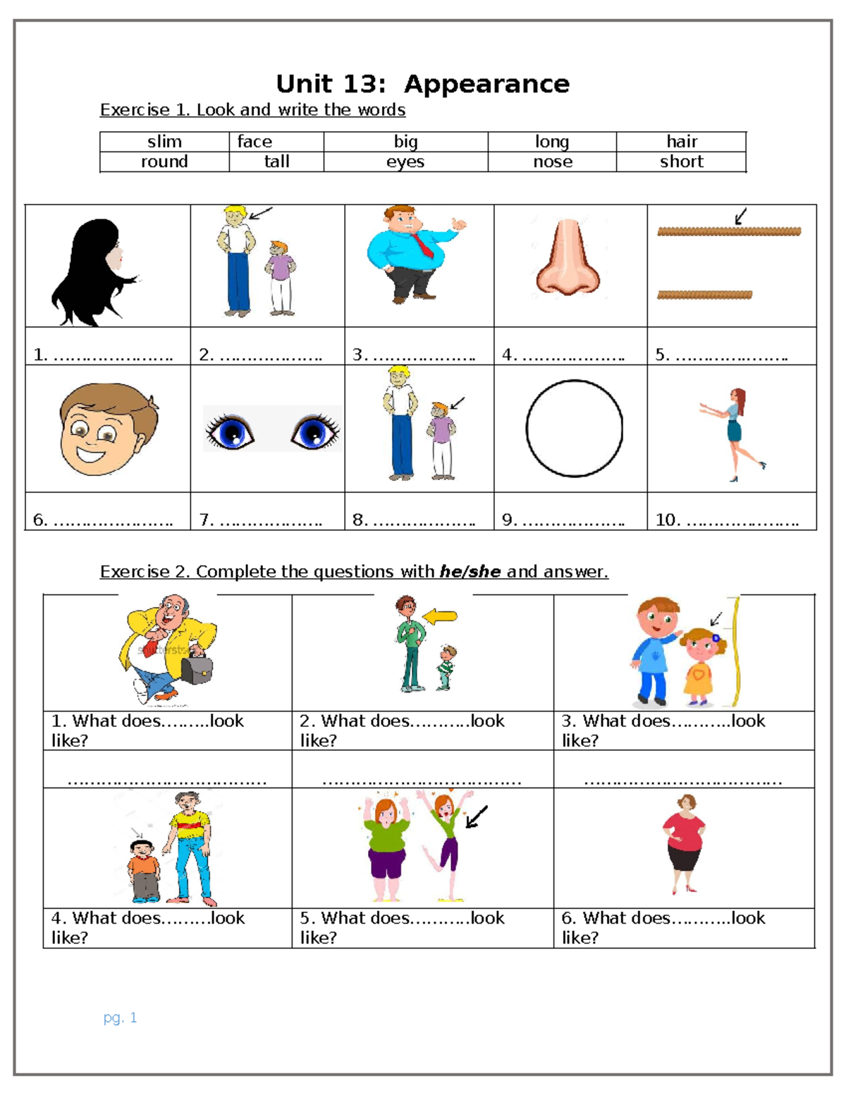 Unit 13: Appearance Exercises and Activities Guide - Studocu