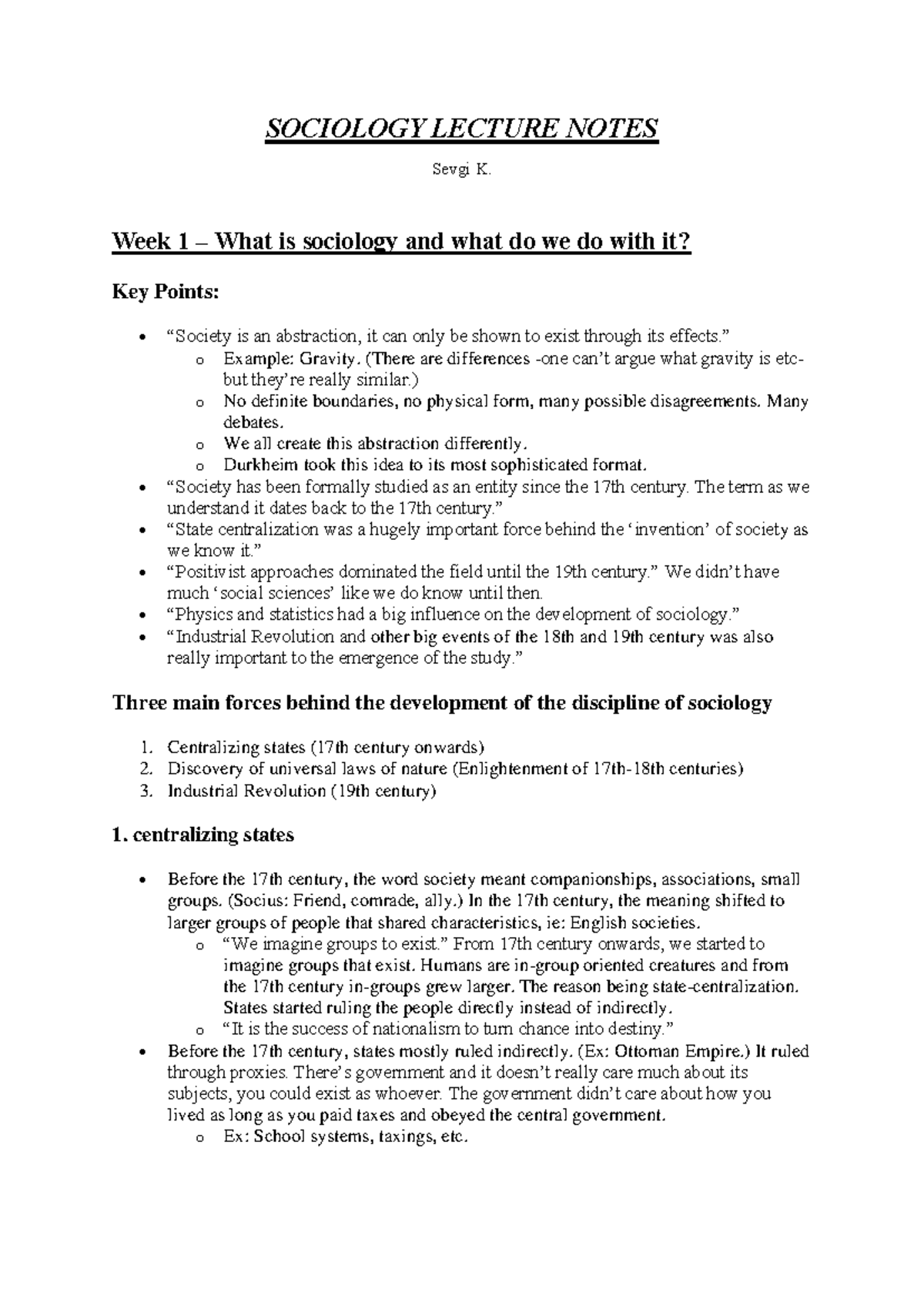 Sociology Lecture Notes (SOC 101) - Understanding the Discipline's ...