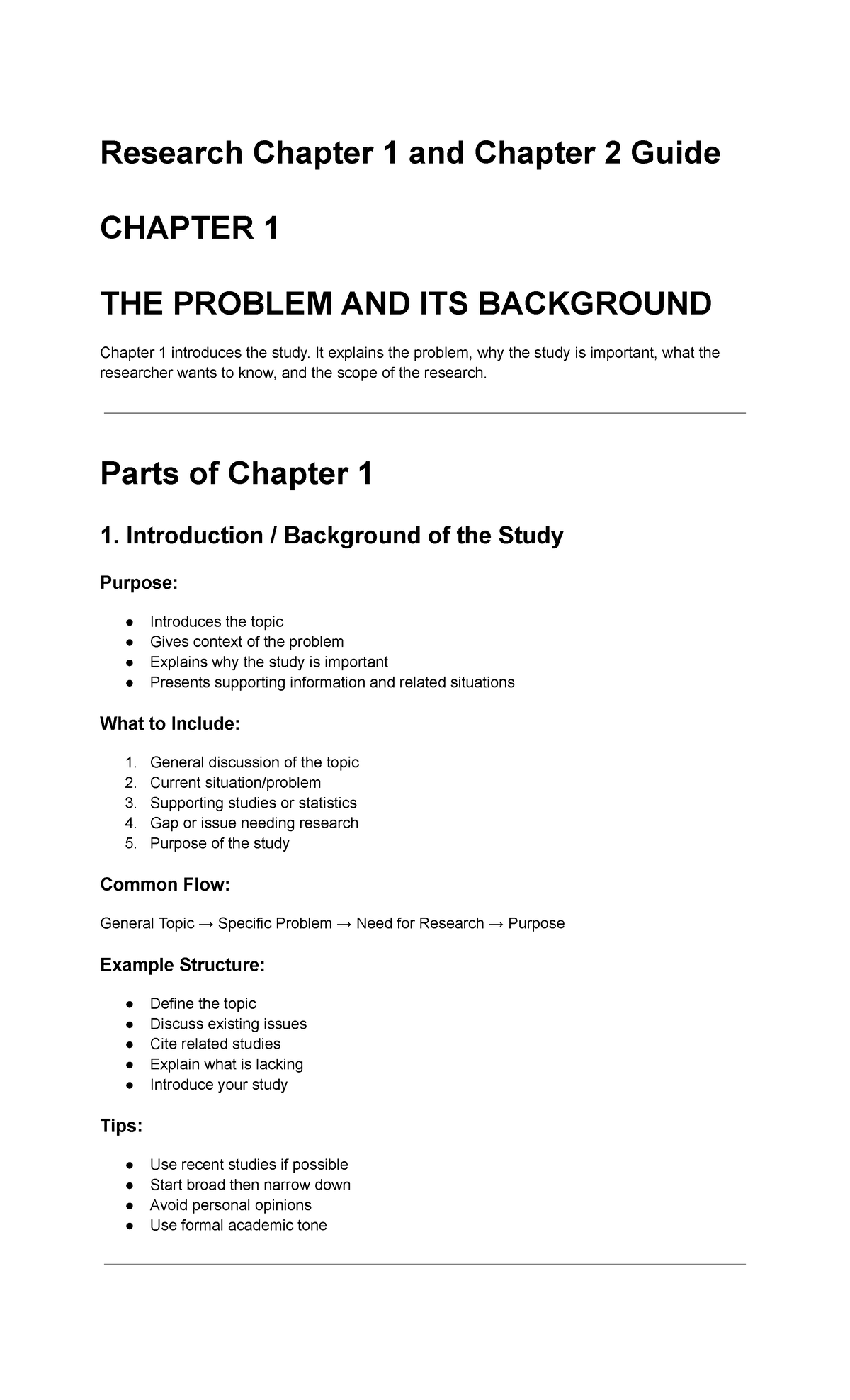 Research Guide for Chapters 1 & 2: Problem & Literature Review - Studocu