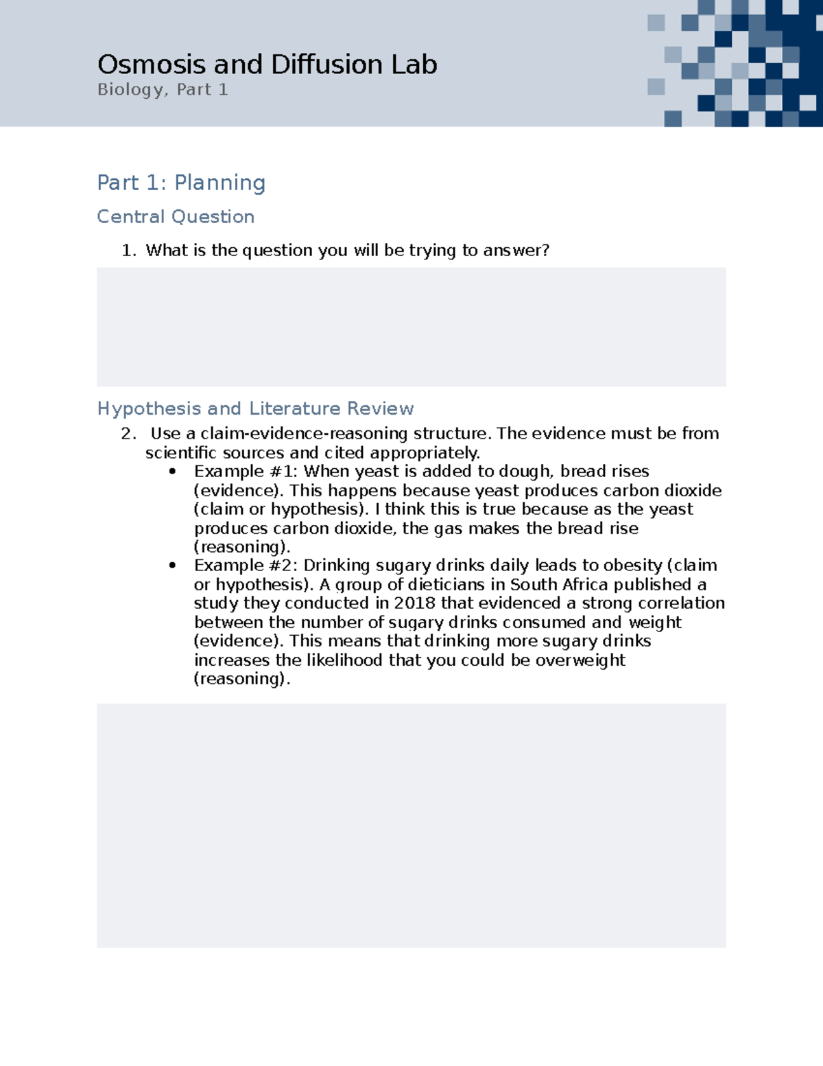 Osmosis and Diffusion Lab Biology (Part 1): Planning and Conclusion ...