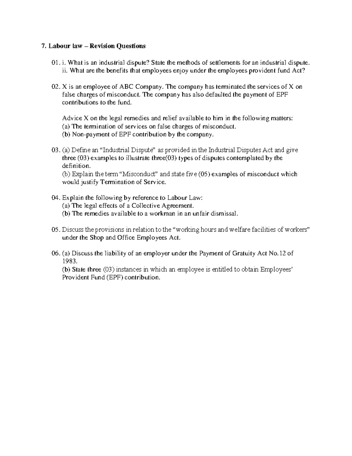 Labour Law Revision Questions: Key Concepts & Legal Remedies - Studocu