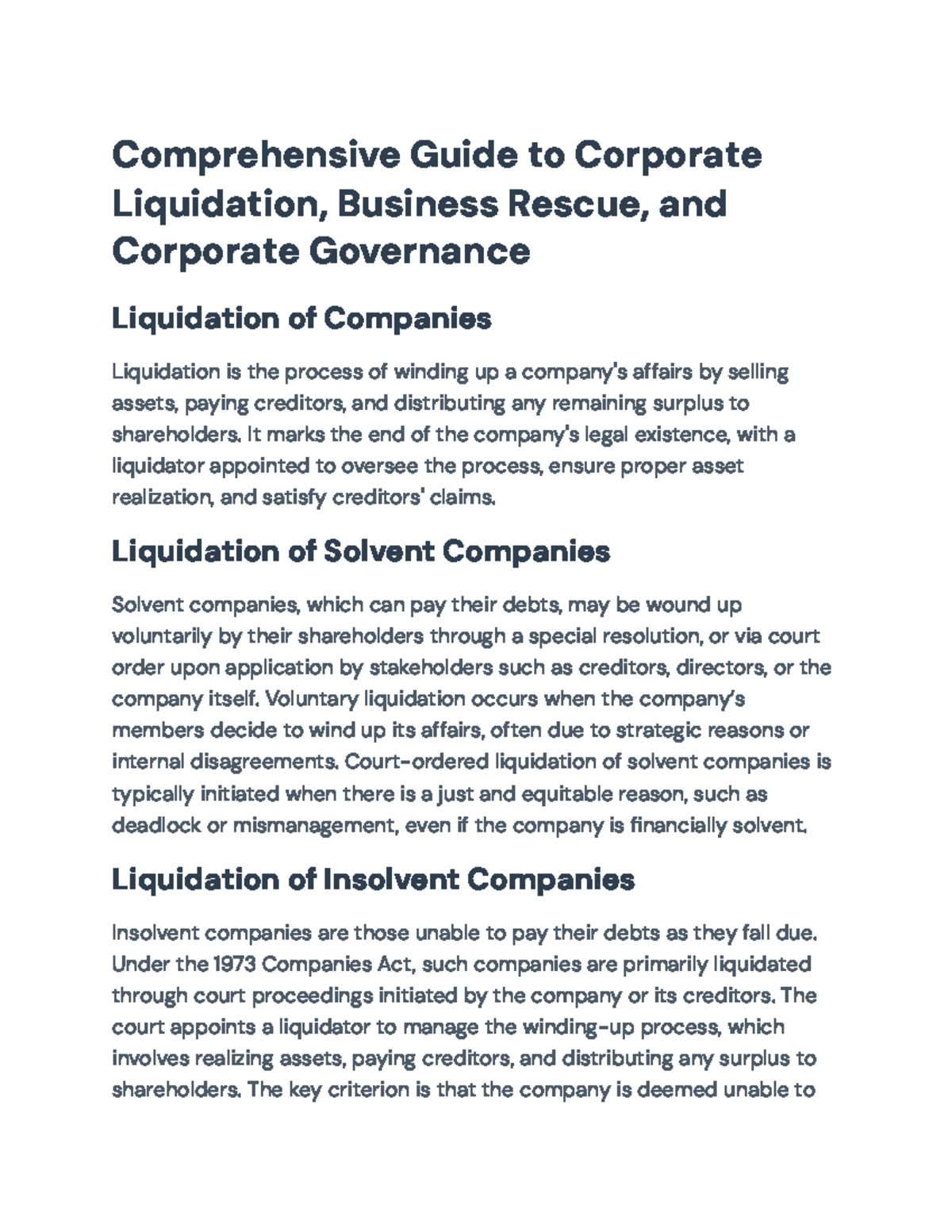 Comprehensive Guide to Corporate Liquidation & Business Rescue ...