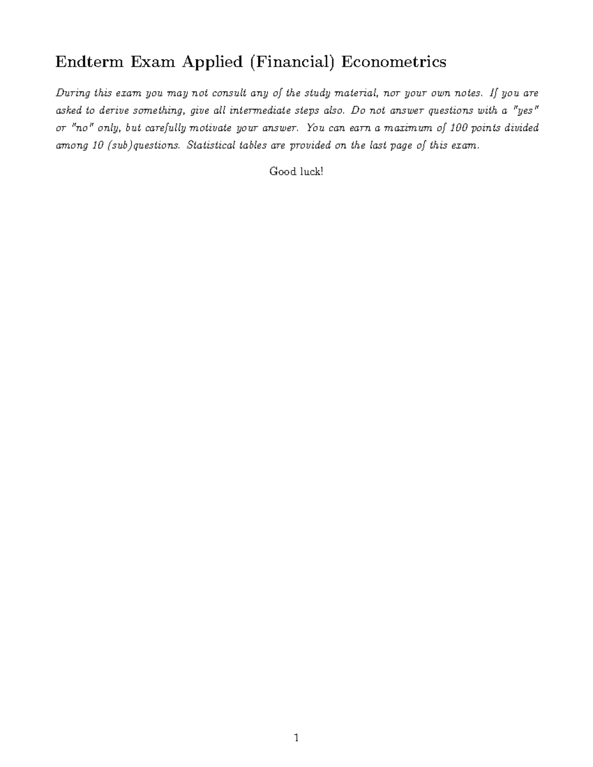 Endterm Exam Solutions for Applied (Financial) Econometrics 2025 ...