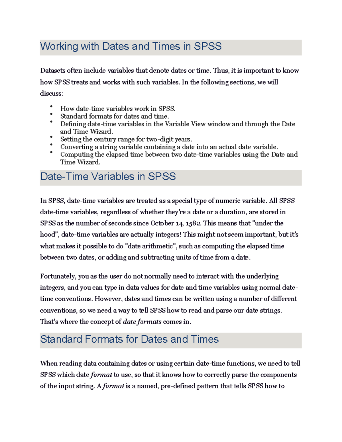 SPSS Guide: Working with Dates and Times (Course Code: 101) - Studocu