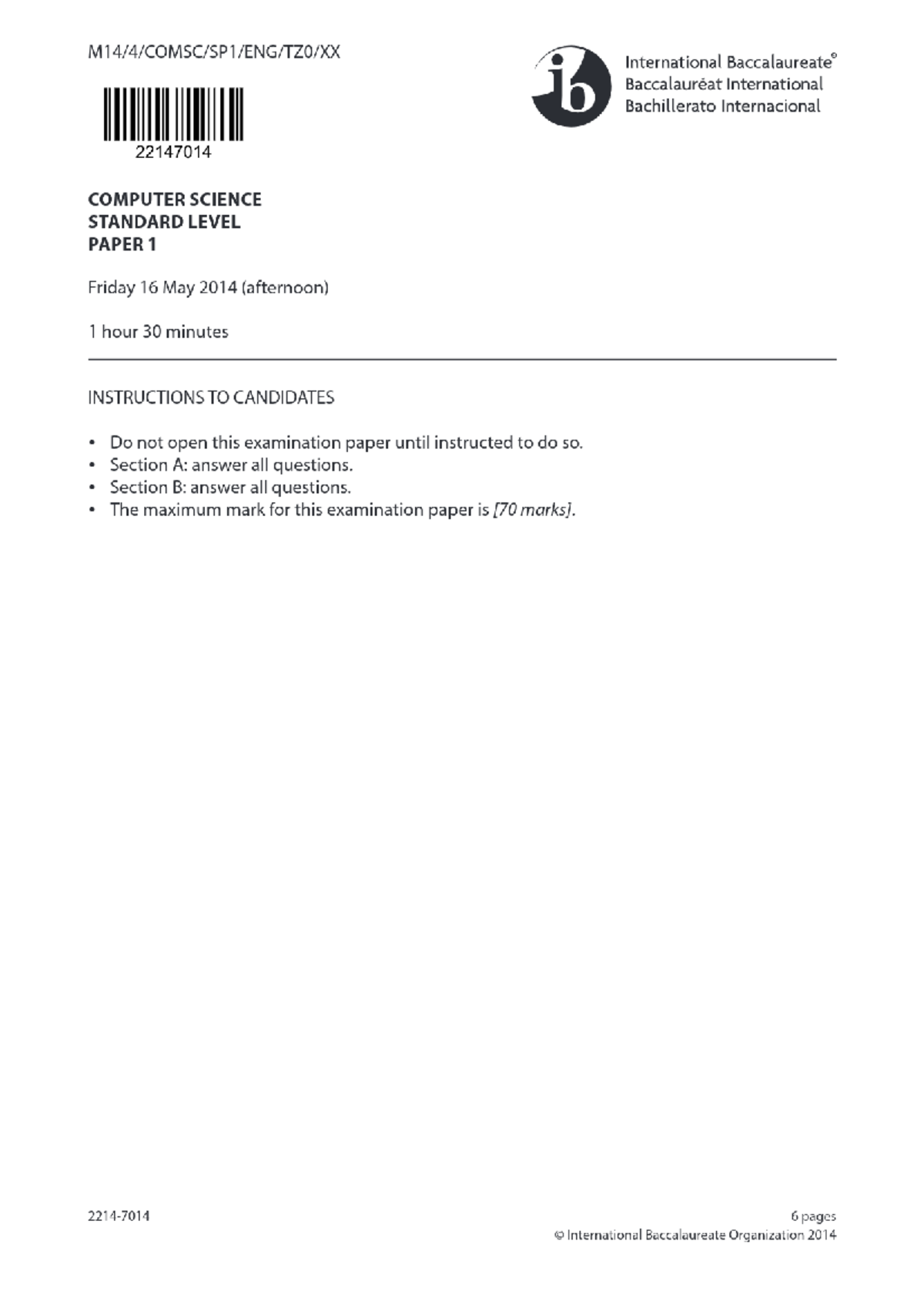 2014 IB Computer Science SL Paper 1 Exam Analysis and Solutions - Studocu