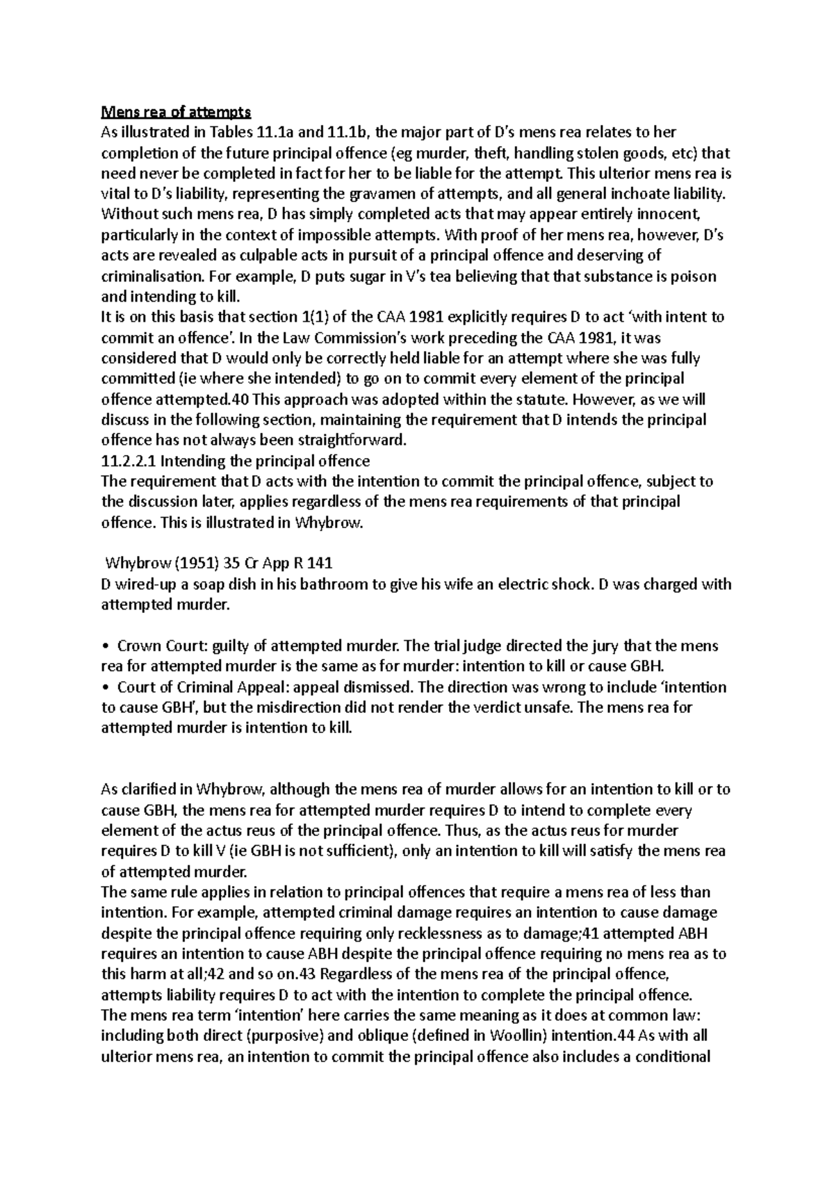 Mens Rea of Attempts - Case Law and Key Concepts - Lecture Notes 4 ...