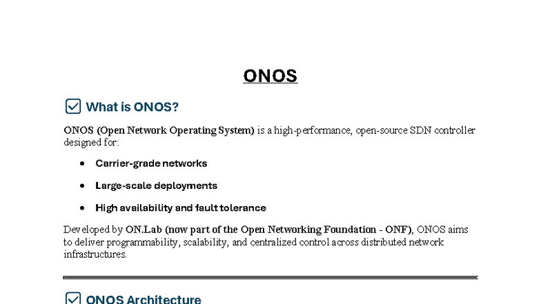 S9 - ONOS: Overview, Architecture, and Applications - Studocu