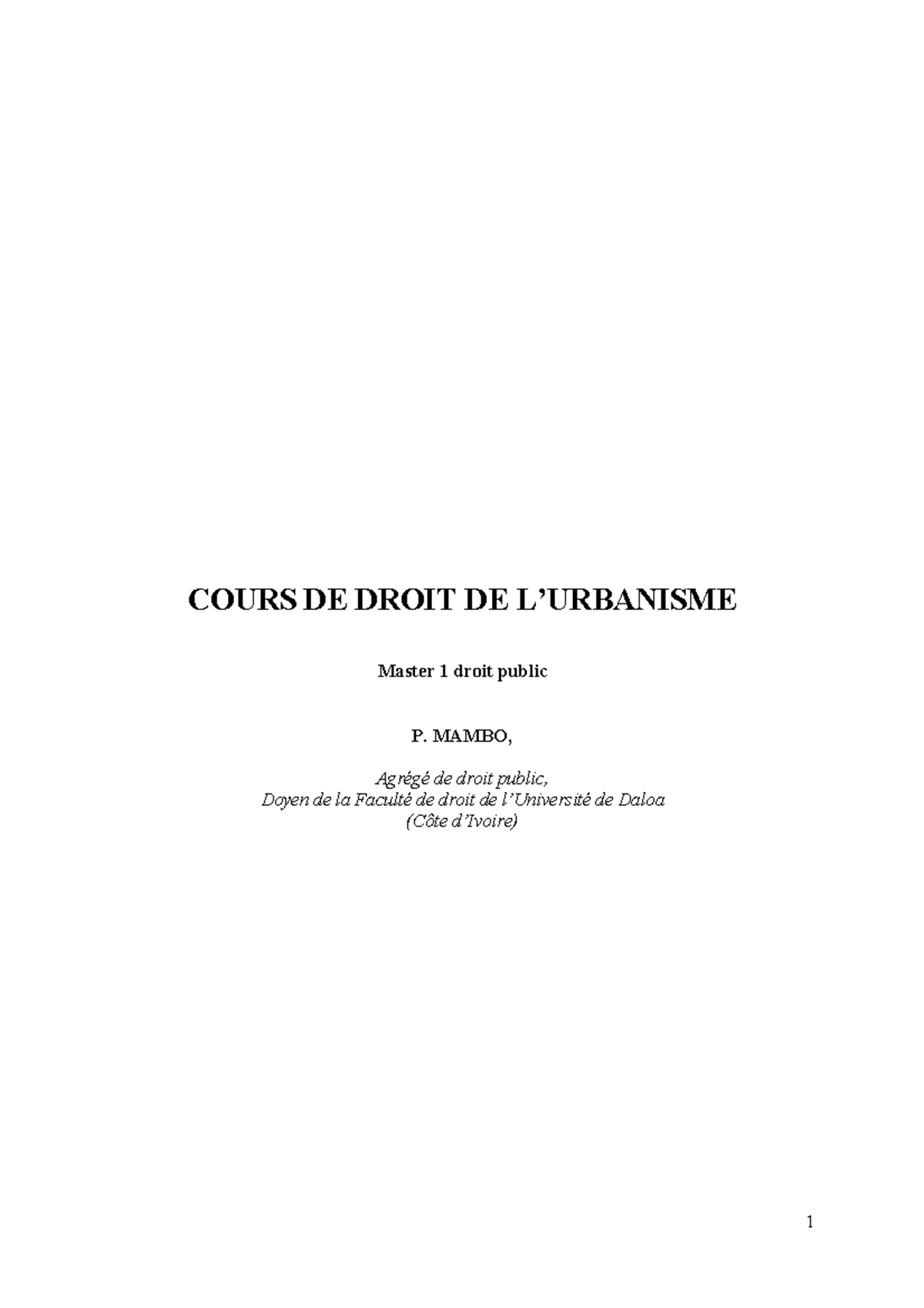 Cours DE Droit DU Travail Ivoirien COURS DE DROIT DU TRAVAIL 