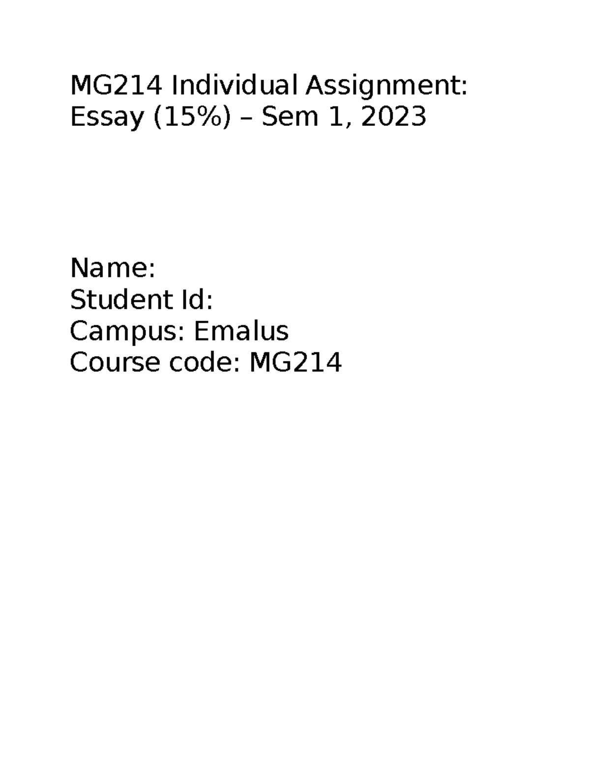 MG214 Individual Assignment - MG214 Individual Assignment: Essay (15% ...