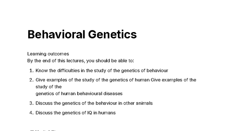 Behavioral Genetics Lecture Notes: Key Concepts and Findings - Studocu