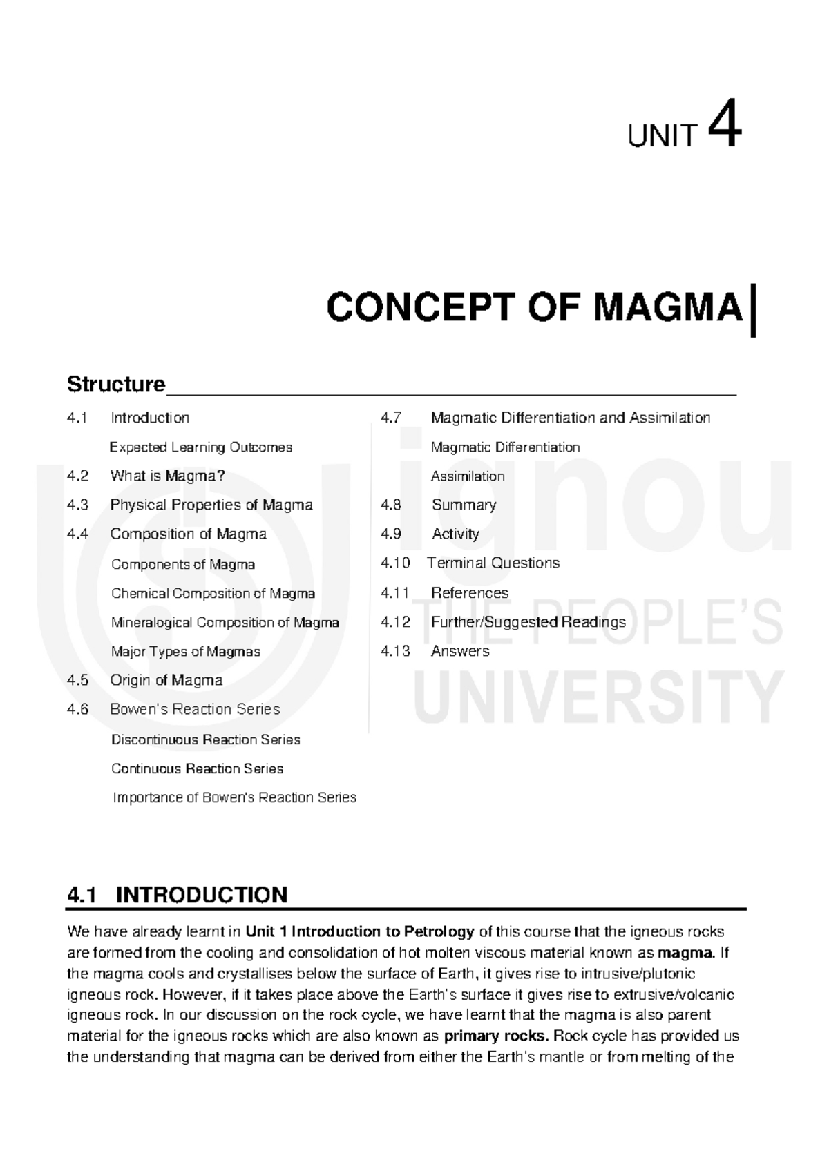 Unit 4: Concept of Magma - Geology Notes and Key Insights - Studocu