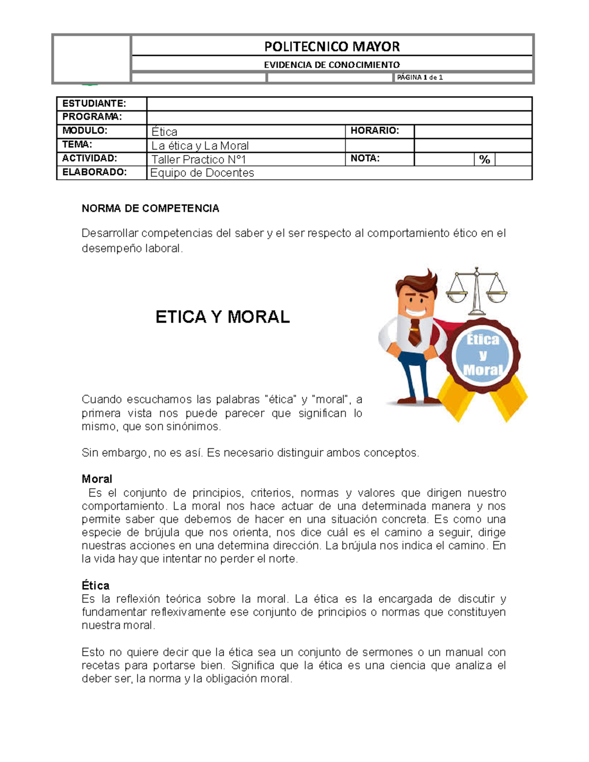 Taller Práctico N°1: Ética y Moral en el Comportamiento Laboral - Document Preview