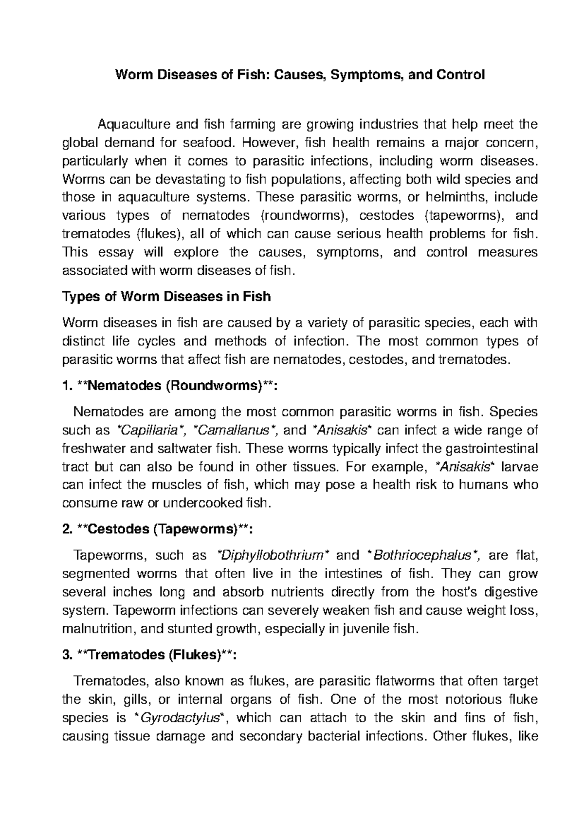 Aqua U 4: Worm & Non-Parasitic Diseases in Fish - Causes & Control ...
