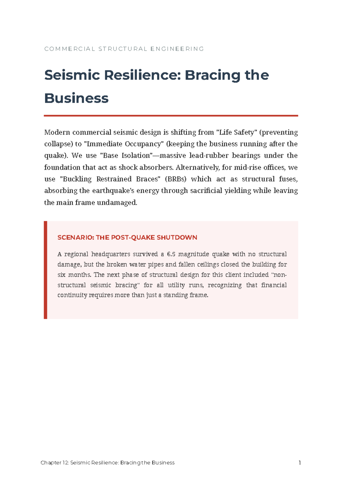 COMMERCIAL STRUCTURAL ENGINEERING: Seismic Resilience Chapter 12 - Studocu