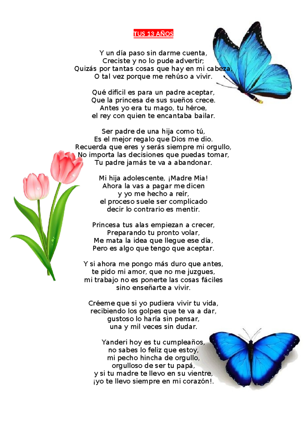 Poema para mi hija en su cumpleaños - TUS 13 AÑOS y un día - Studocu, image size:1200x1696