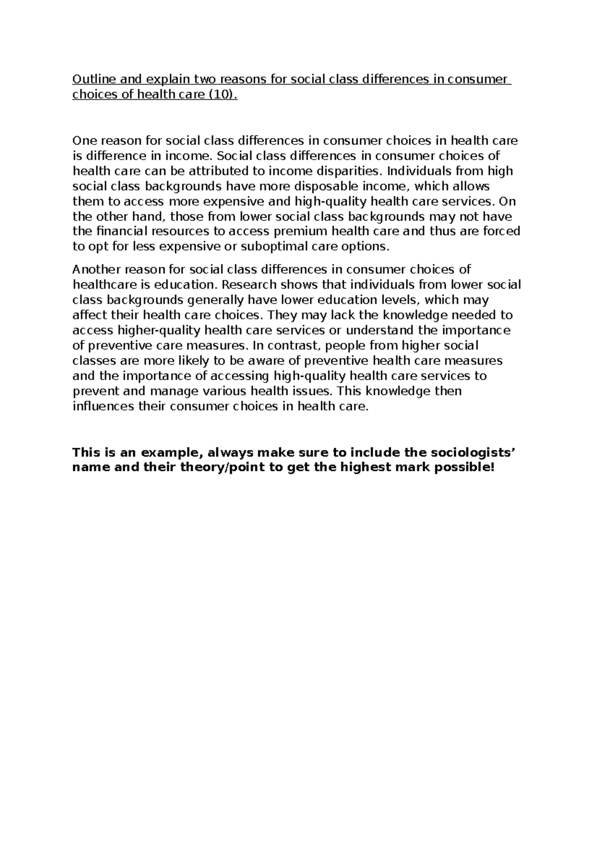 Social Class Differences in Consumer Choices of Health Care (10) - Studocu