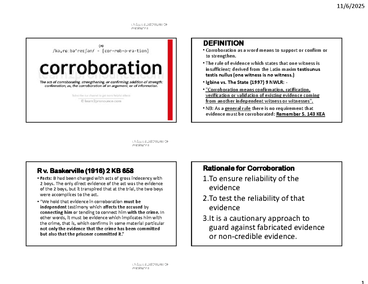 Corroboration in Law: Key Principles and Case Studies (LAW 101) - Studocu
