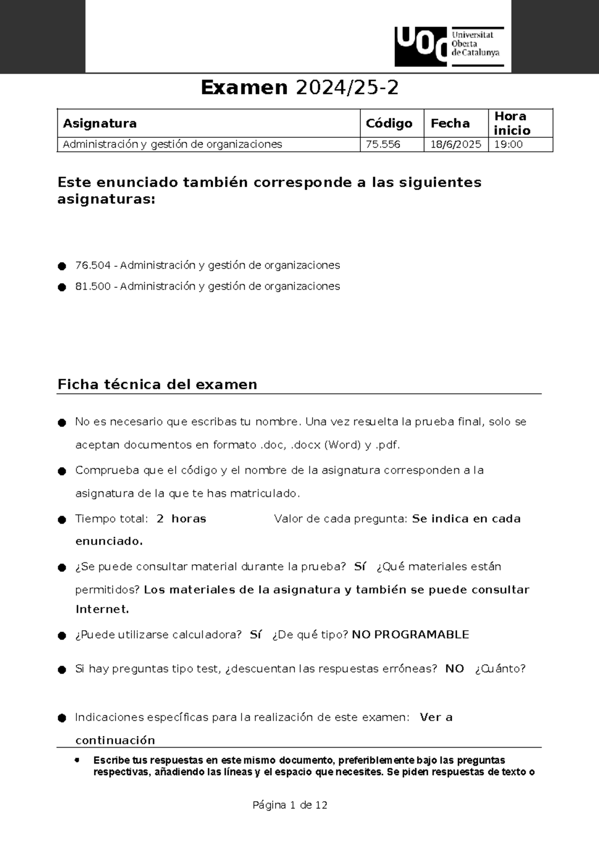 Examen Final Administración y Gestión de Organizaciones 75.556 - Studocu