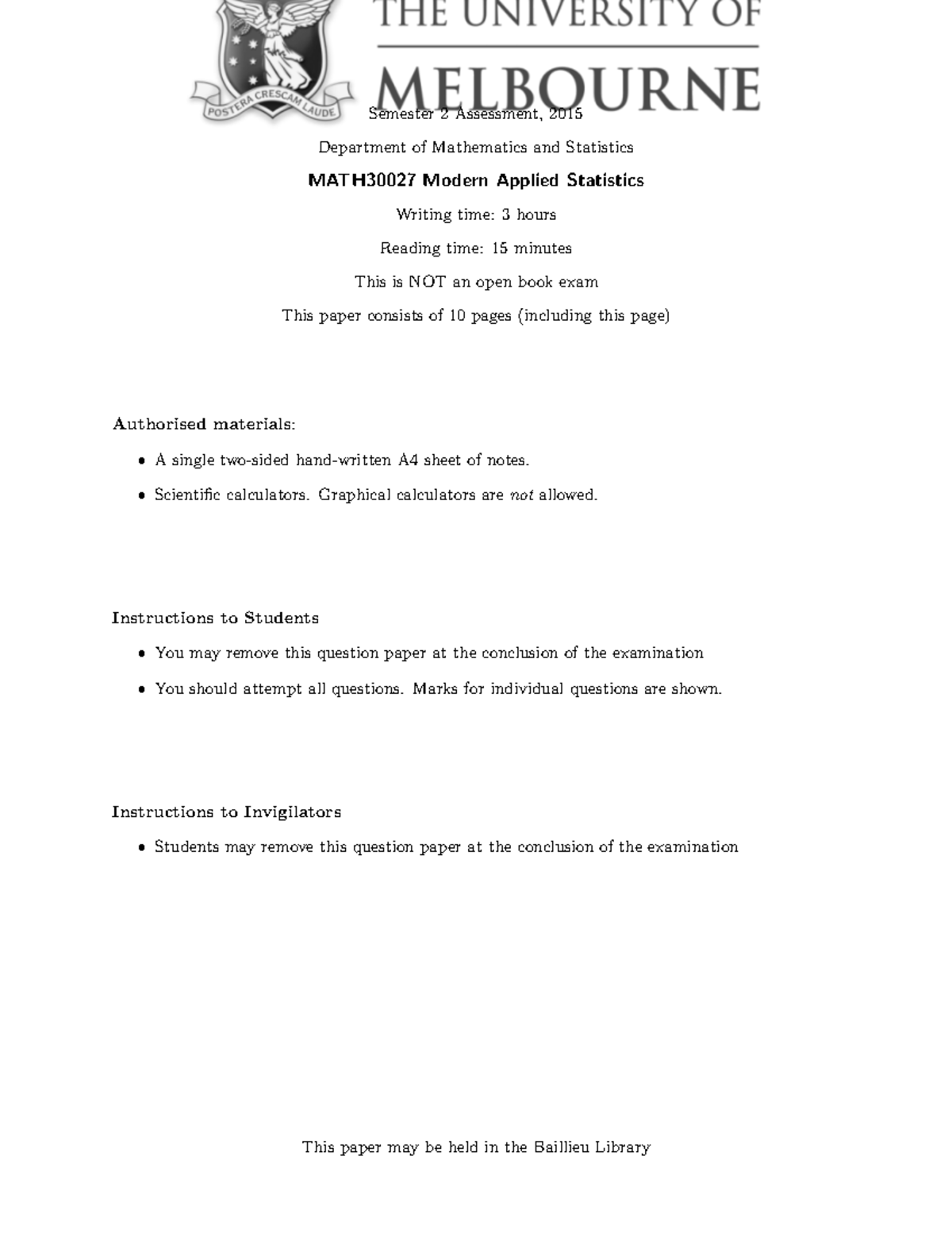 MATH30027 Final Exam November 2015 Questions and Answers - Studocu