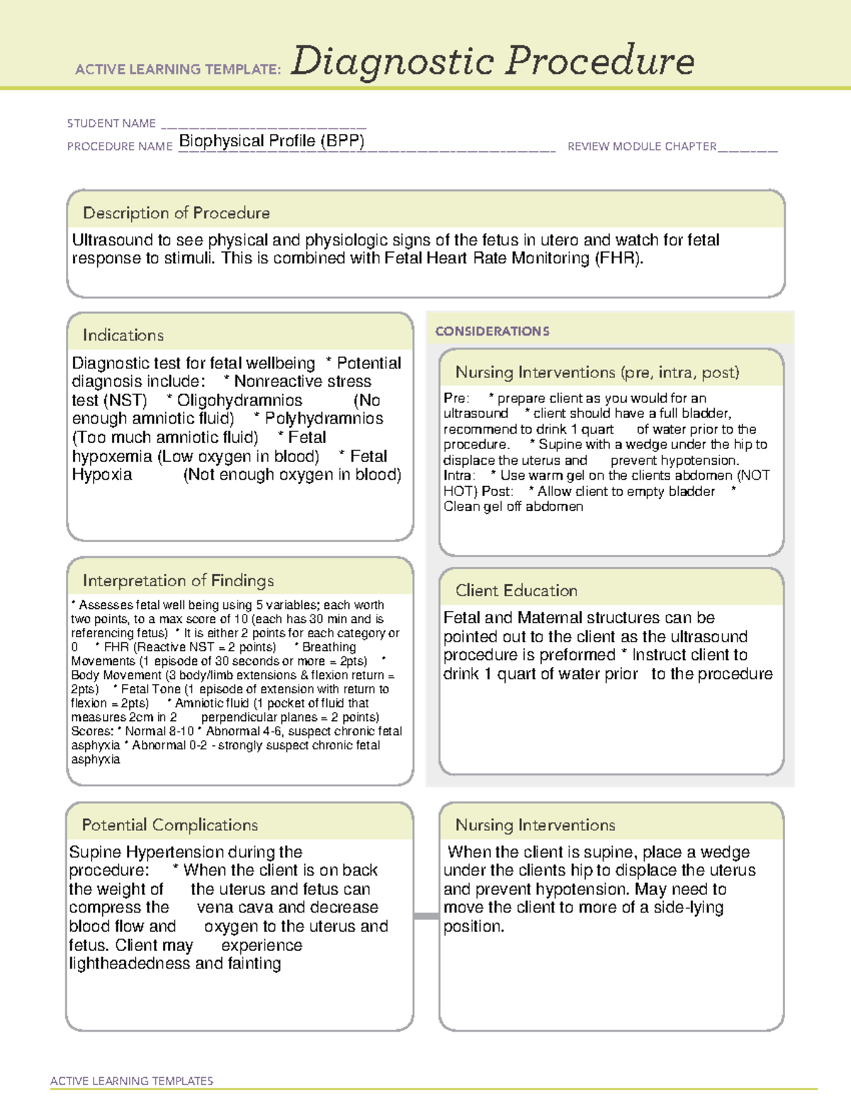 BBP - Active Learning Template for Biophysical Profile (BPP) - Studocu