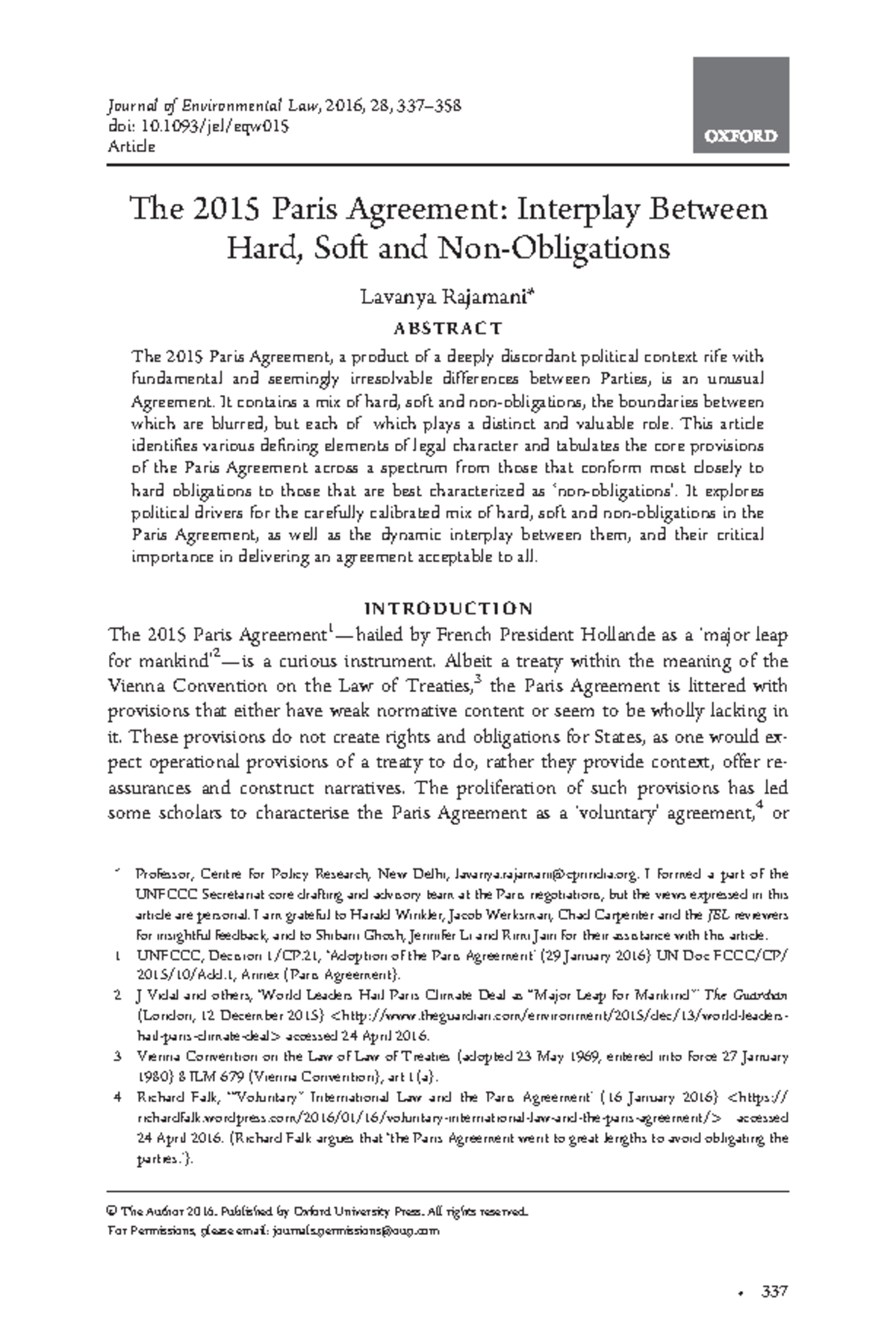 Rajamani, Analysis of Legal Character in the 2015 Paris Agreement ...